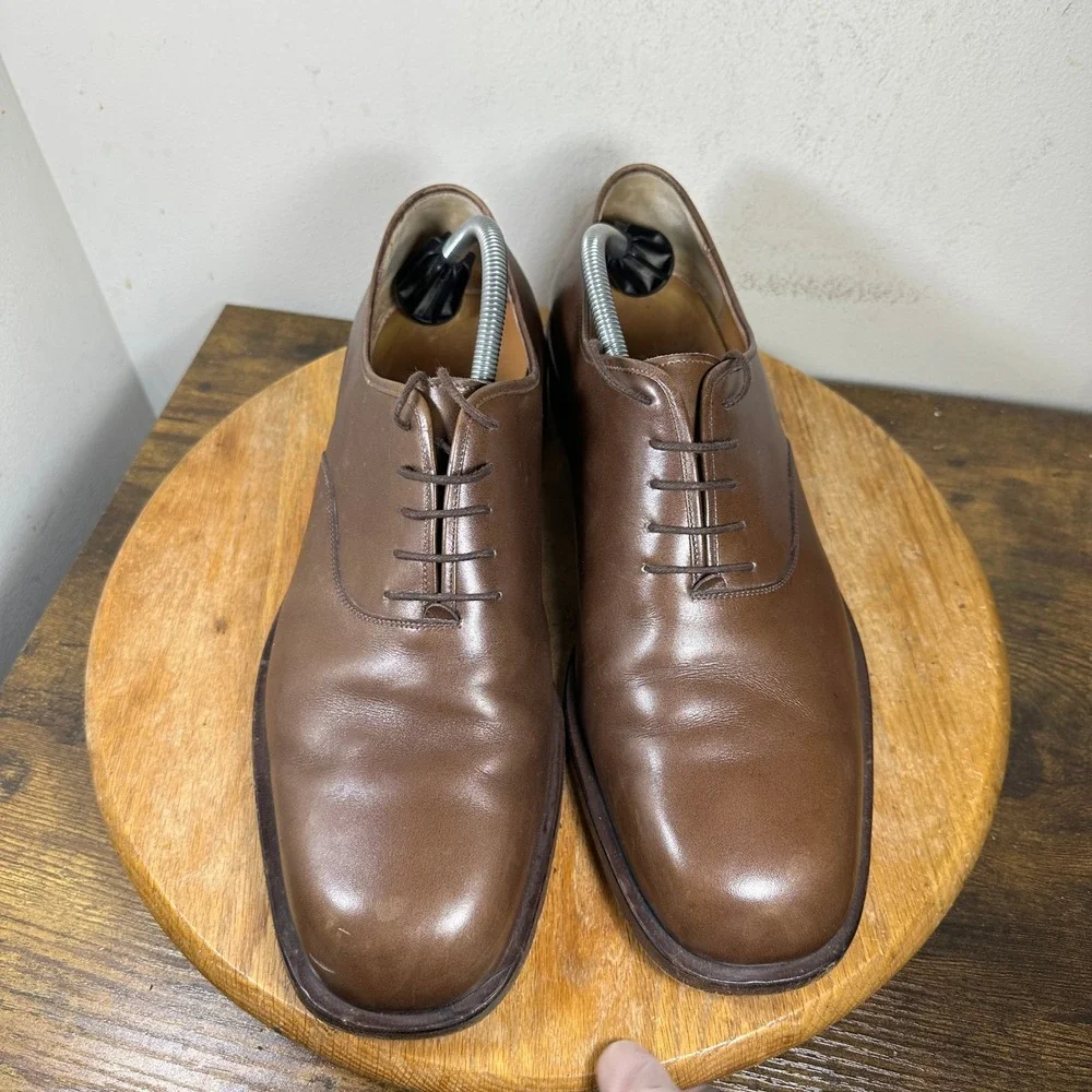 Salvatore Ferragamo Mens Brown Leather Oxford Dress Shoes Size 11.5 EE Wide